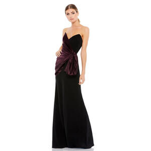 New Ieena For MAC DUGGAL 2648 Pleated Strapless Velvet Long DRESS Black Sz 8